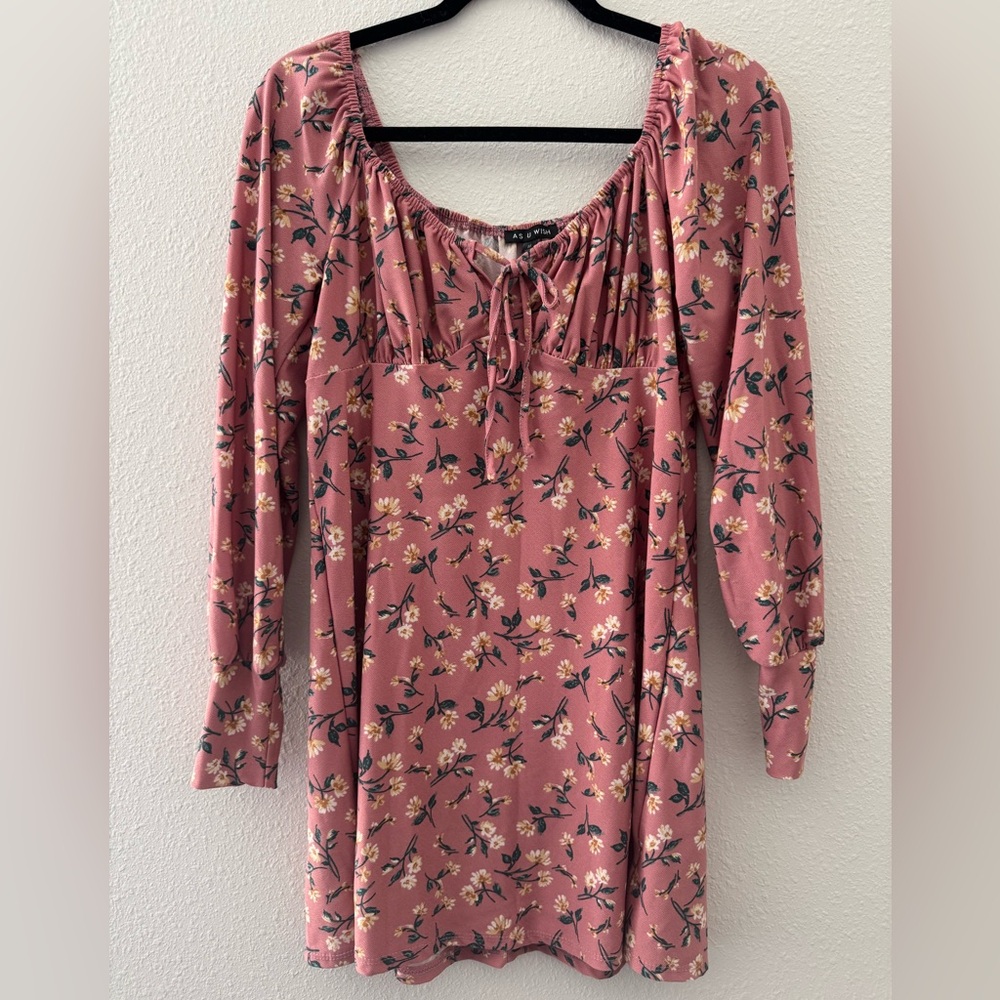 As U Wish Women's Pink Floral Long Sleeve Dress Size M
